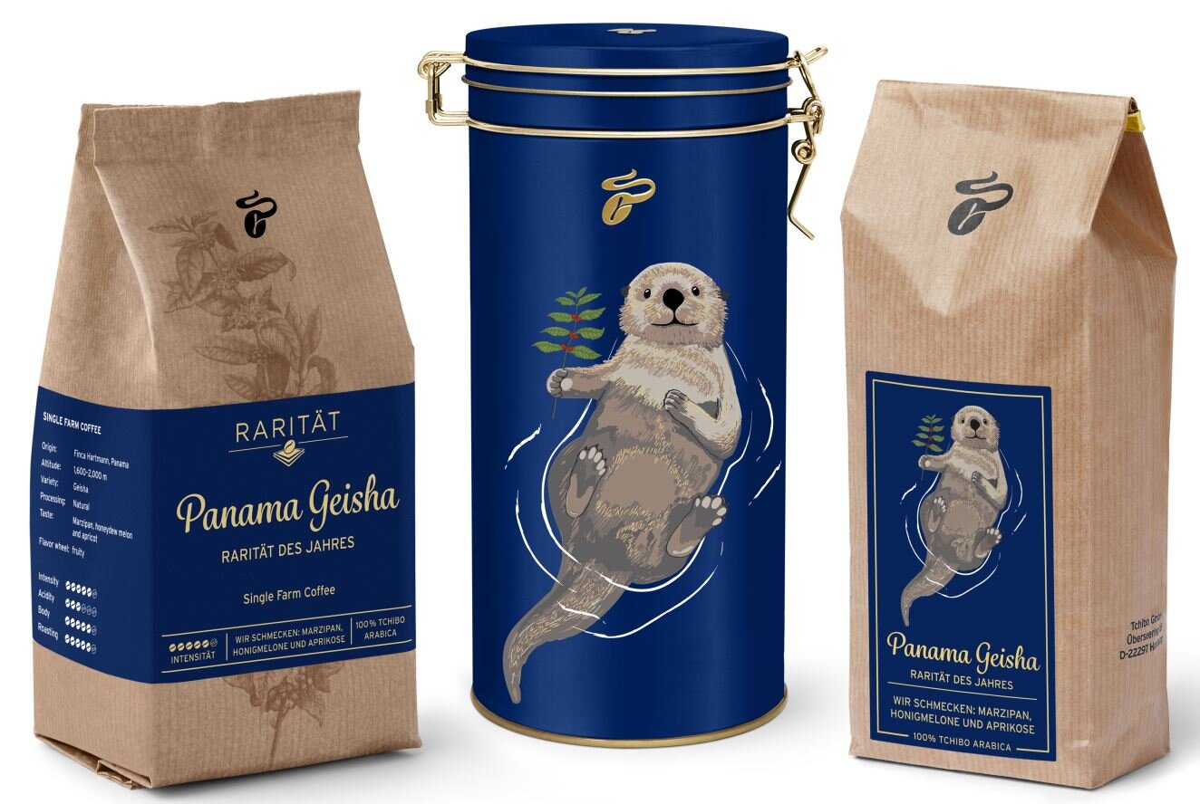 Kaffeeverpackungen Panama Geisha mit Ottermotiv