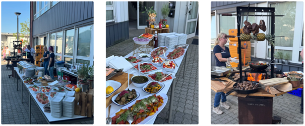 Buffet mit gegrilltem Fleisch und Beilagen draußen