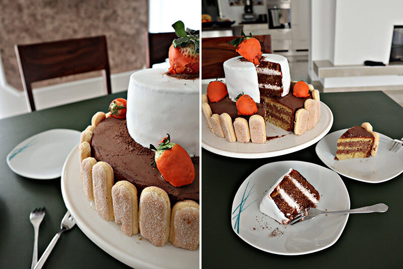 Festliche Torte mit Biskuits und Erdbeeren