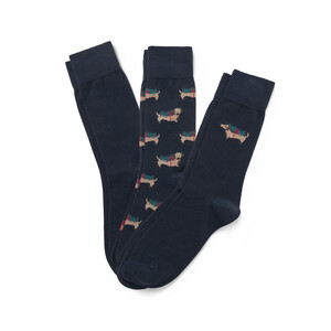 Link: Großansicht des Bildes - Bildinhalt: Dunkelblaue Socken mit Dackel-Weihnachtsmotiv