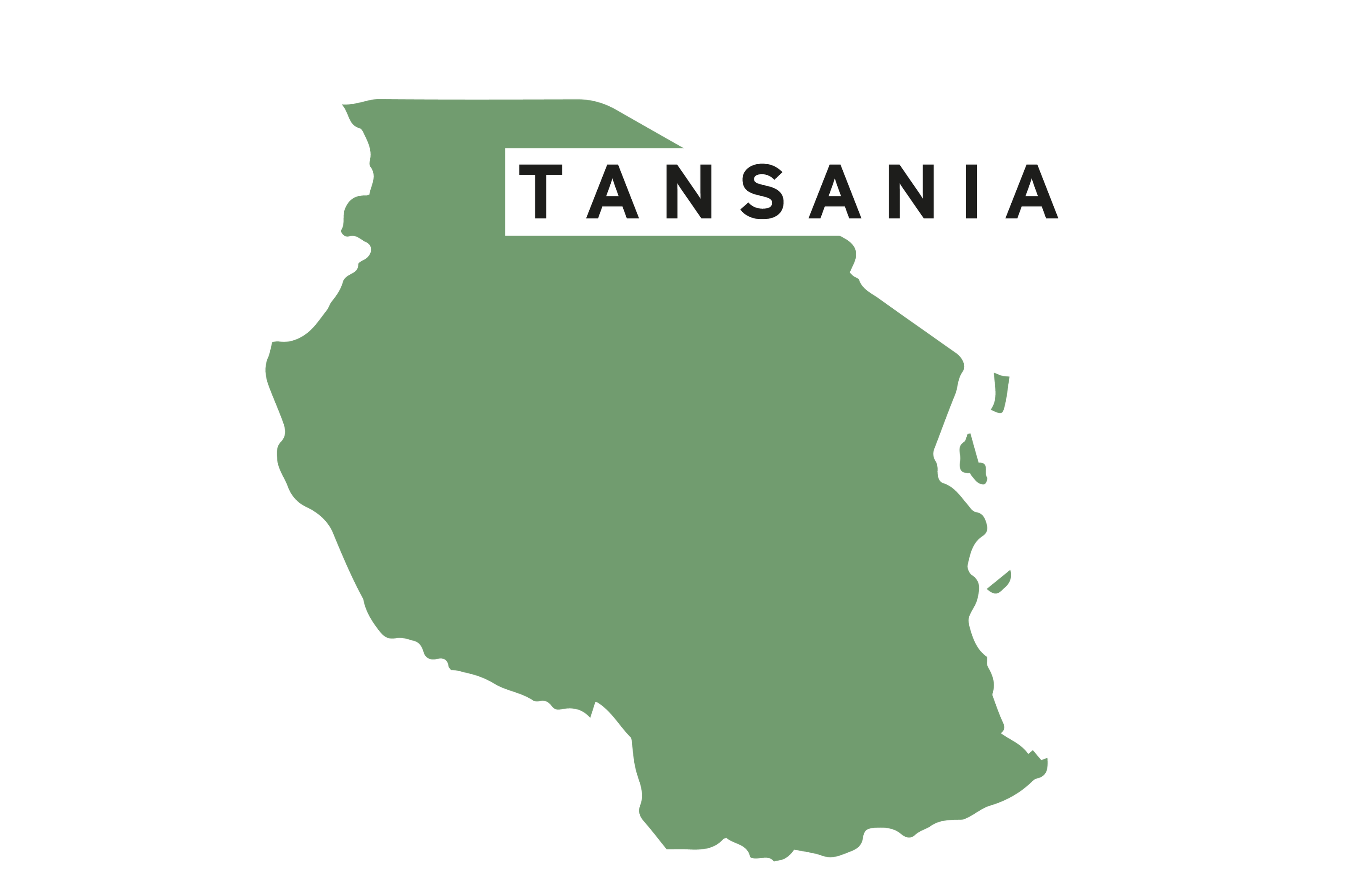 Grüne Umrisskarte von Tansania auf schwarz