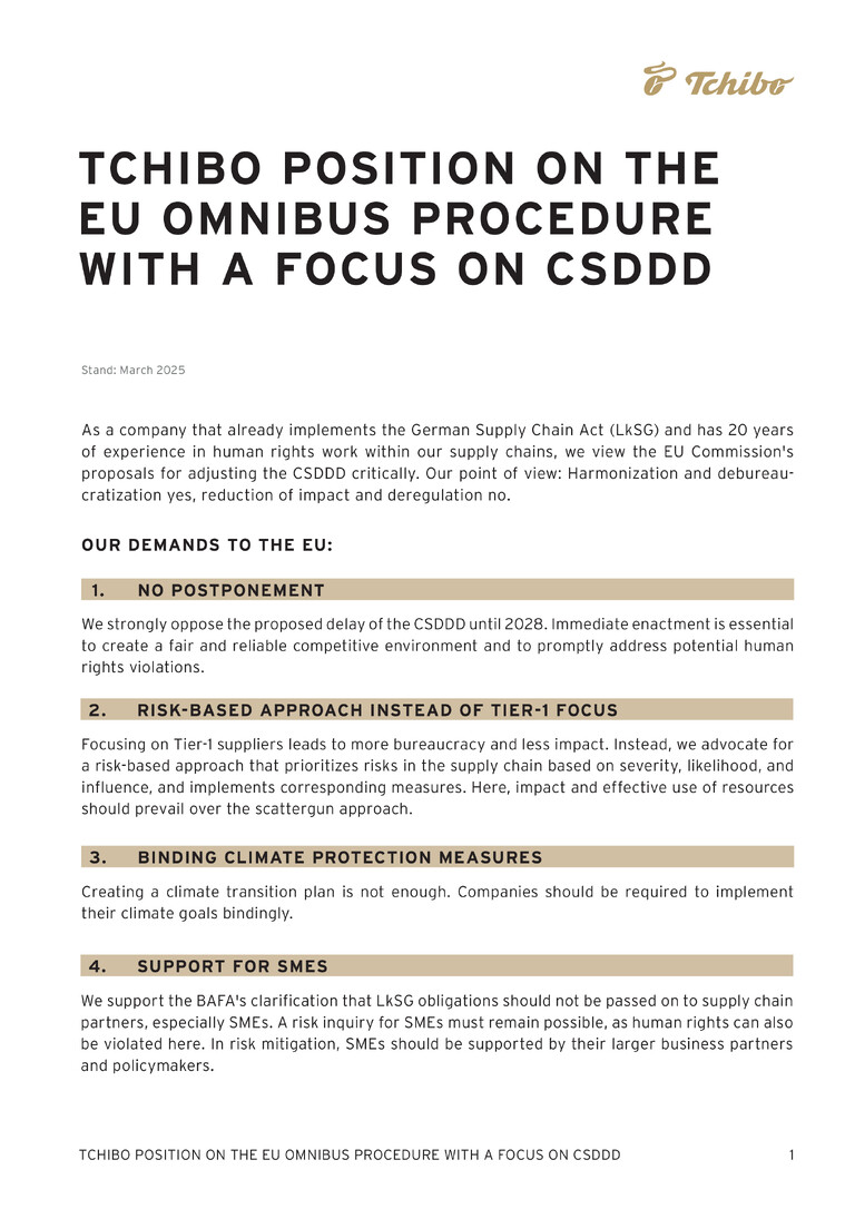 PDF-file Preview for: Tchibo Positionspapier - EU-Omnibusverfahren mit Schwerpunkt auf CSDDD (Englisch)