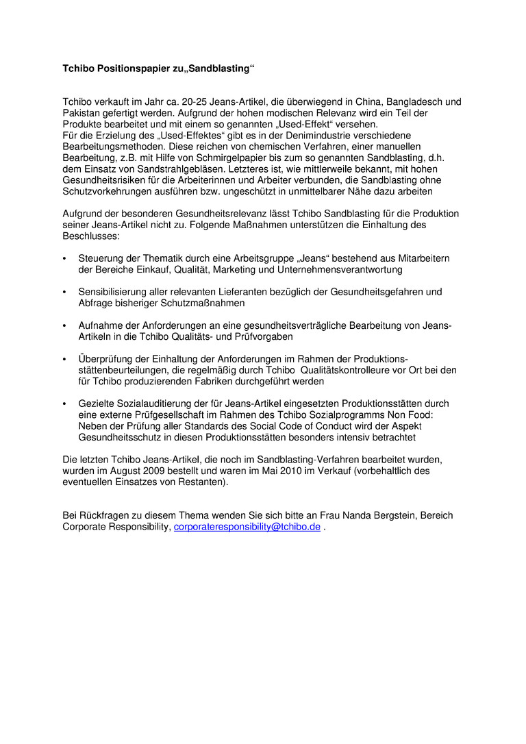 PDF-file Preview for: Tchibo Positionspapier - Sandblasting