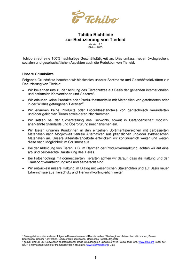 PDF-file Preview for: Tchibo Richtlinie zu Reduzierung von Tierleid (DE)