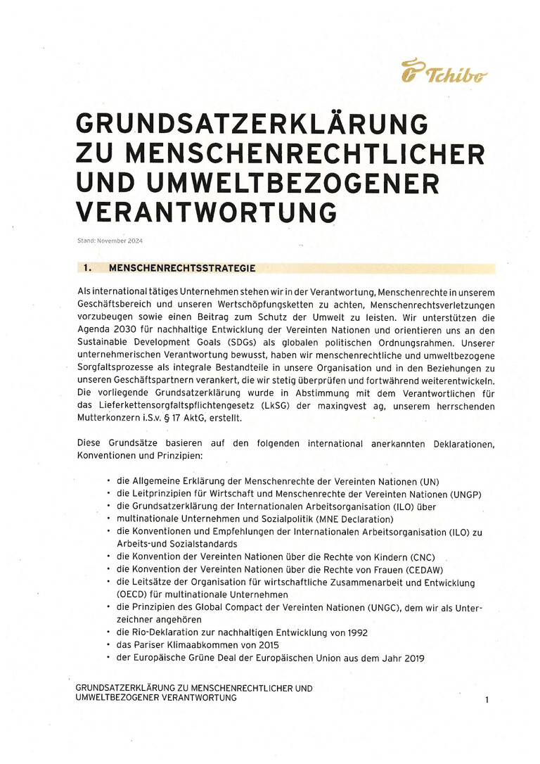 PDF-file Preview for: Grundsatzerklärung zu menschenrechtlicher und umweltbezogener Verantwortung (Deutsch)