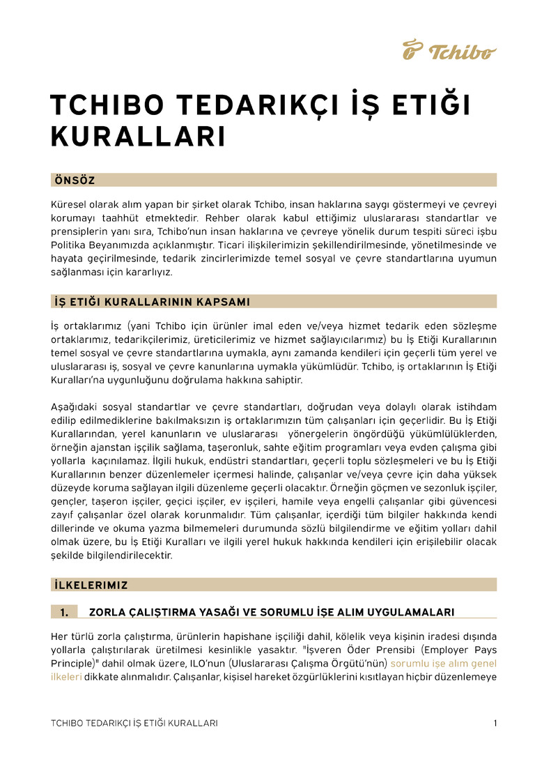 PDF-file Preview for: Tchibo Supplier Code of Conduct (Türkisch)