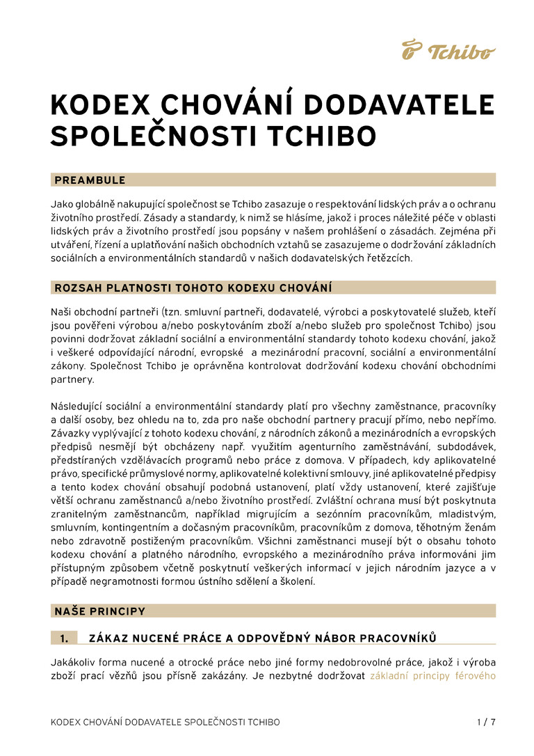 PDF-file Preview for: Tchibo Supplier Code of Conduct (Tschechisch)