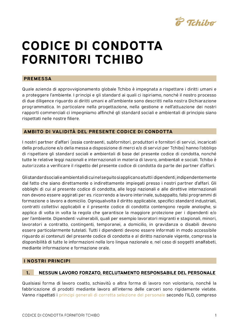 PDF-file Preview for: Tchibo Supplier Code of Conduct (Italienisch)