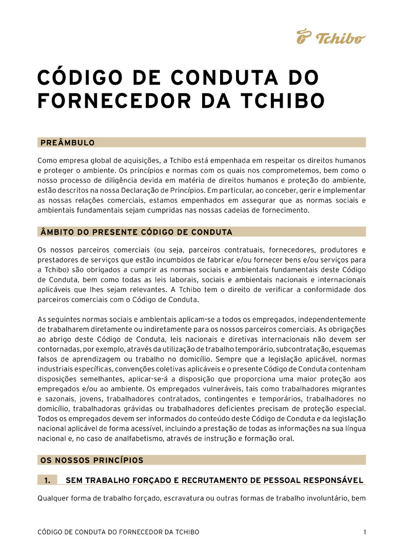 PDF-file Preview for: Tchibo Supplier Code of Conduct (Portugisisch)