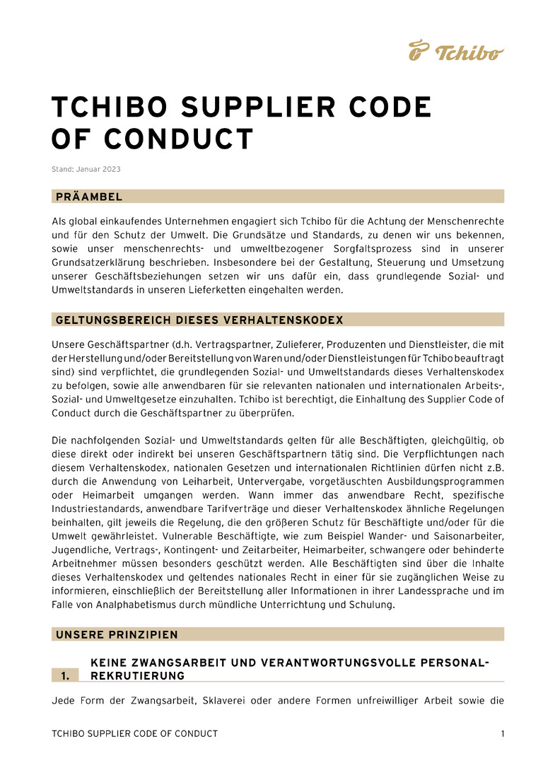 PDF-file Preview for: Tchibo Supplier Code of Conduct (Deutsch)