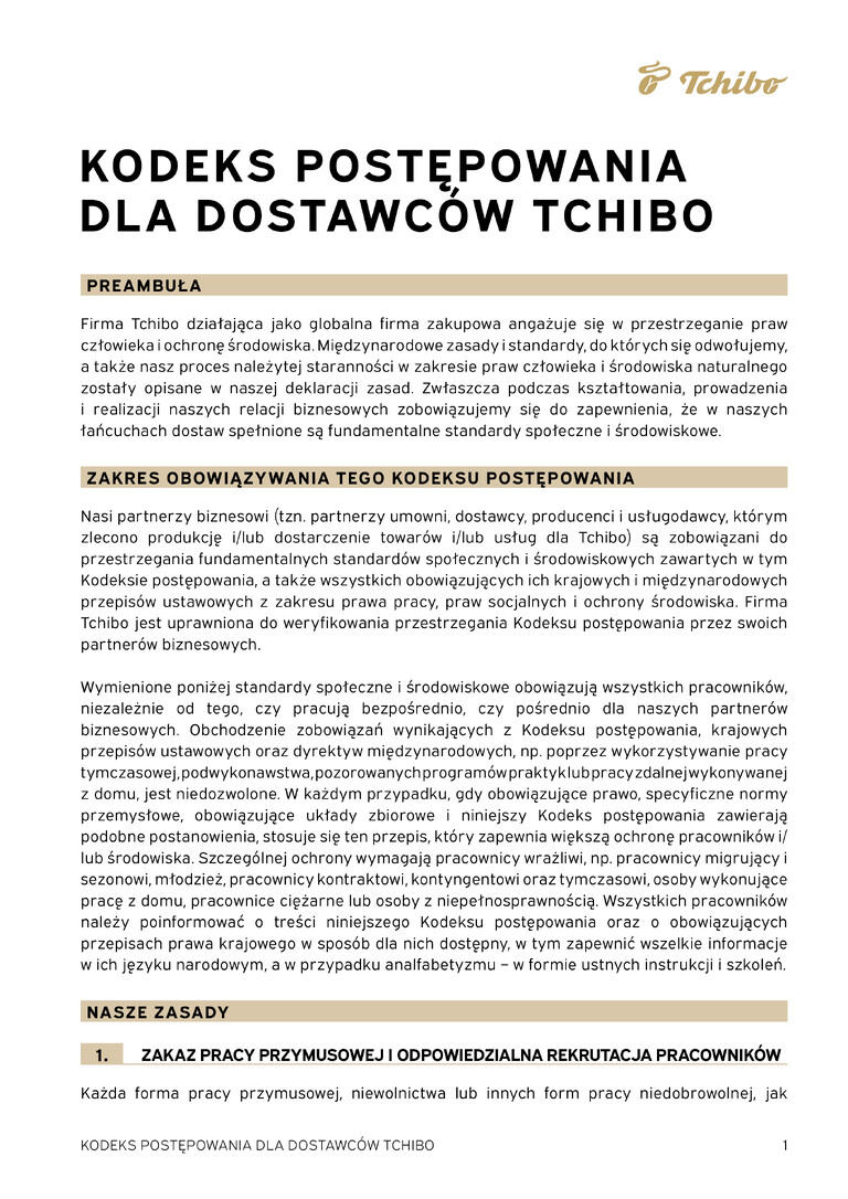 PDF-file Preview for: Tchibo Supplier Code of Conduct (Polnisch)