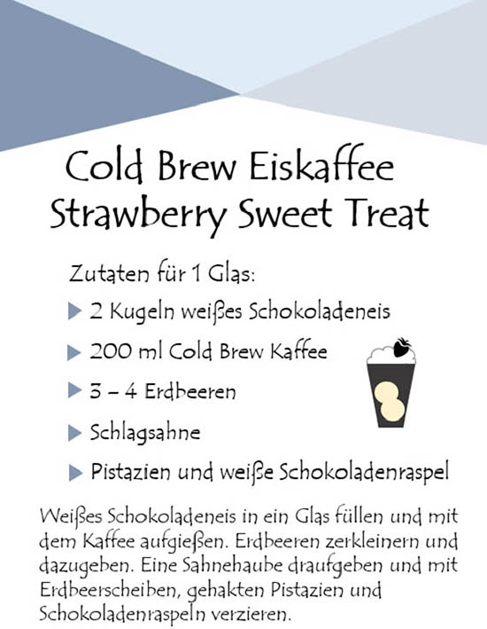 Rezept für Cold Brew Eiskaffee mit Erdbeeren und weißem Schokoladeneis