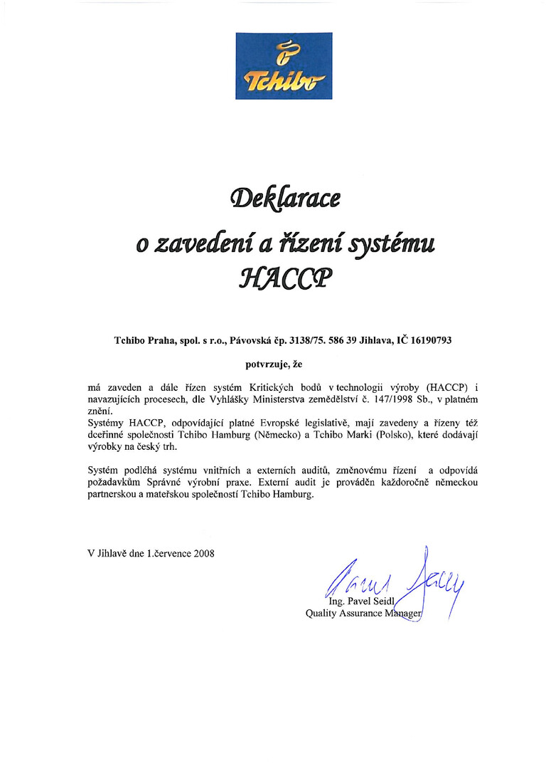 PDF-file Preview for: DEKLARACE ZAVEDENÍ A ŘÍZENÍ SYSTÉMU HACCP