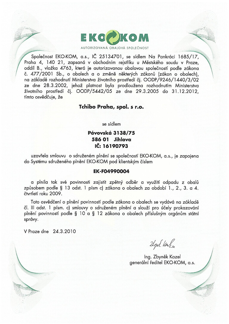 PDF-file Preview for: OSVĚDČENÍ EKOKOM 2009