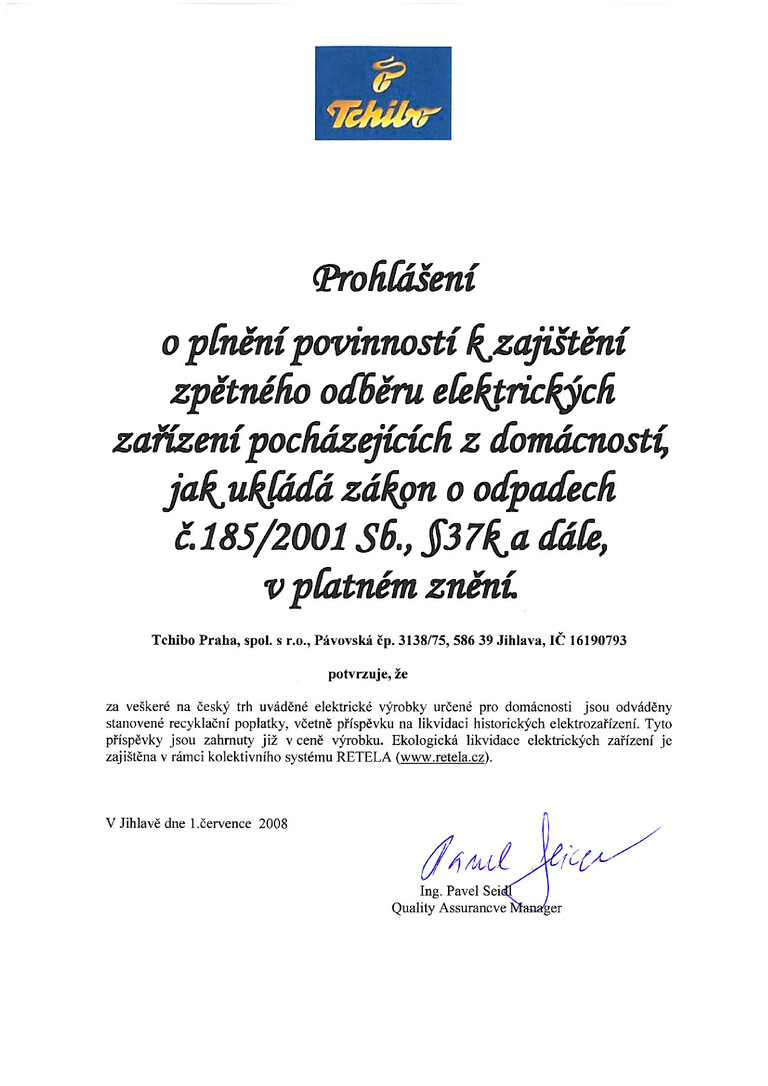 PDF-file Preview for: PROHLÁŠENÍ O PLNĚNÍ POVINNOSTI K ZAJIŠTĚNÍ ZPĚTNÉHO ODBĚRU ELEKTRICKÝCH ZAŘÍZENÍ