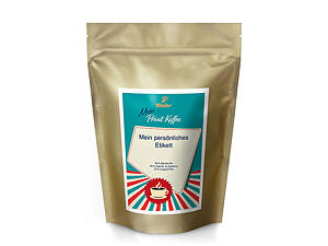 Goldene Kaffeeverpackung mit buntem Etikett