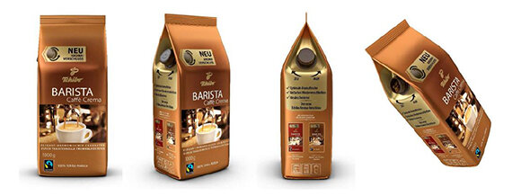 Vier Packungen Tchibo Barista Kaffee in Goldbraun