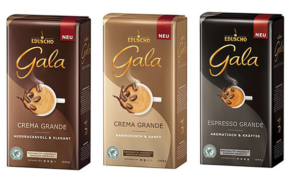 Drei Eduscho Gala Kaffee-Packungen nebeneinander