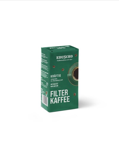 Grüne Eduscho-Packung Filterkaffee auf Weiß