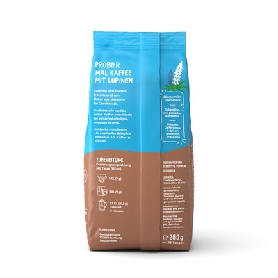 Braun-blaue Kaffeepackung „Kaffee mit Lupinen“