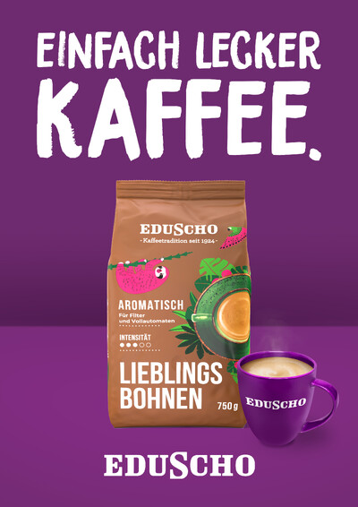Eduscho Kaffeebohnenpackung mit lila Tasse