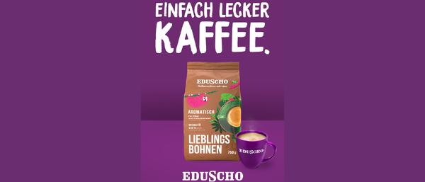 Eduscho Lieblingsbohnen-Packung mit lila Kaffeetasse