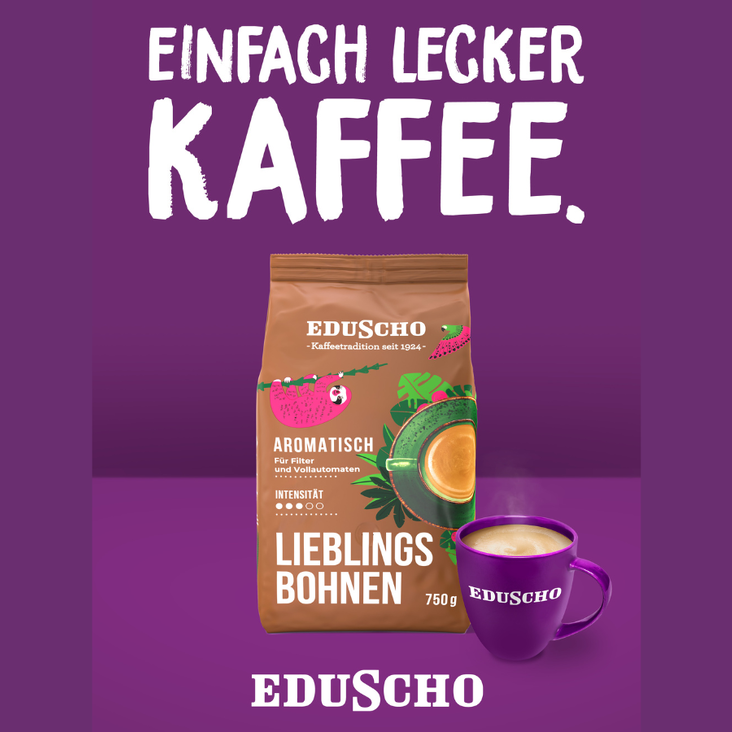 Eduscho Lieblingsbohnen-Packung mit lila Kaffeetasse