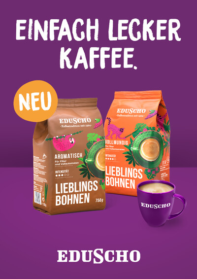 Eduscho Lieblingsbohnen-Packungen mit Kaffeetasse