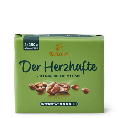 Grüne Tchibo-Kaffeepackung „Der Herzhafte“
