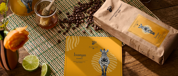 Kaffeebohnen, Honig und Zebra-Kaffeepackung
