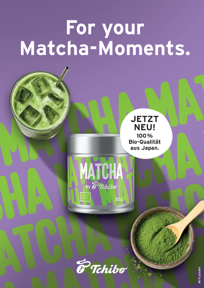 Tchibo Matcha-Dose mit Getränk und Pulver