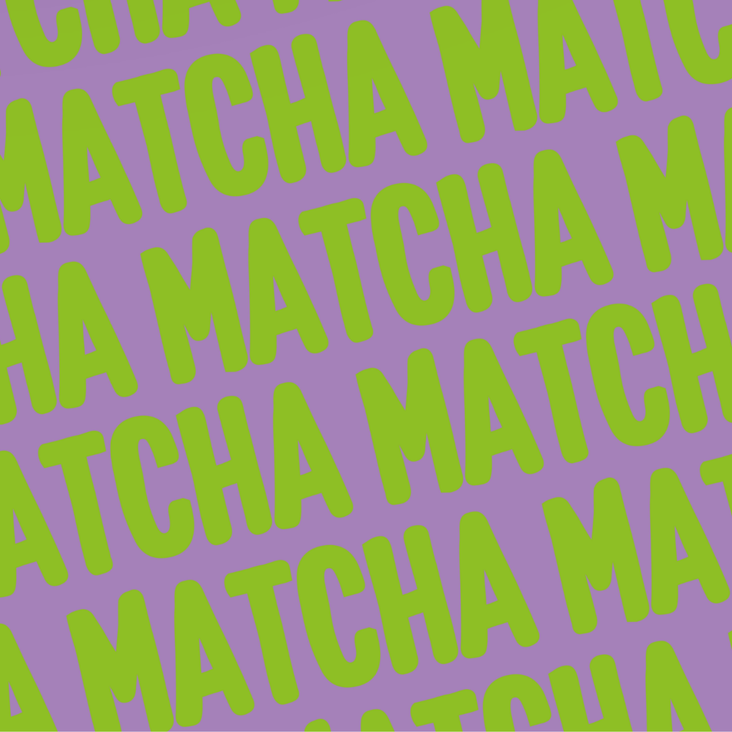 Neongrüner Schriftzug „MATCHA“ auf Rosa