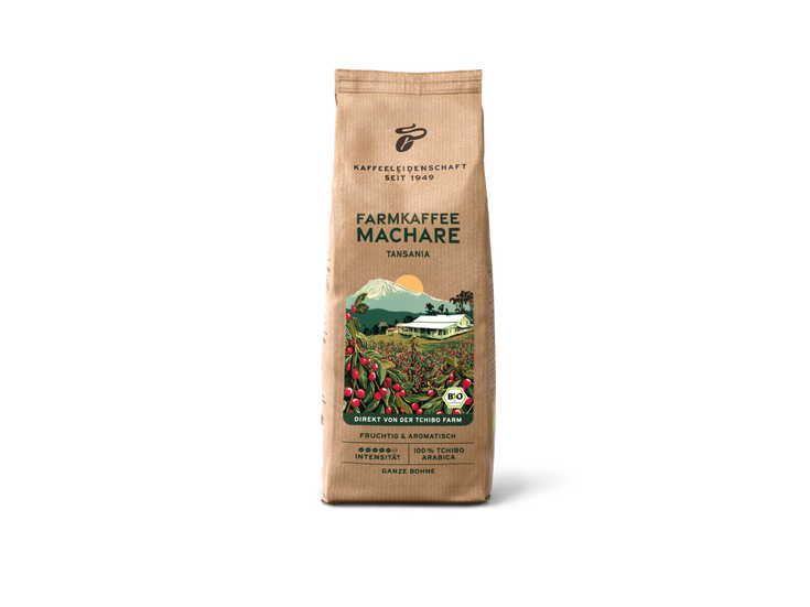 Braune Tüte „Farmkaffee Machare“ aus Tansania