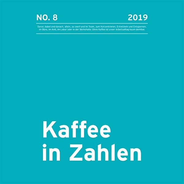 Türkises Cover mit weißem Text „Kaffee in Zahlen“