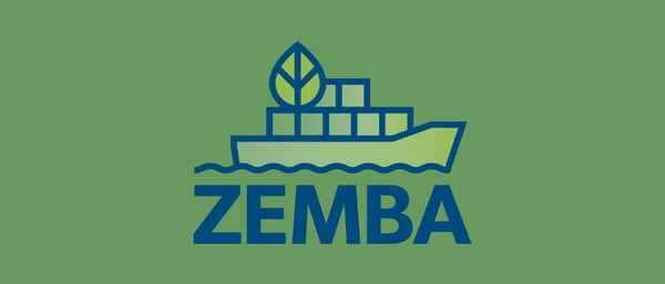 Logo: Containerschiff mit Blatt und Schriftzug ZEMBA