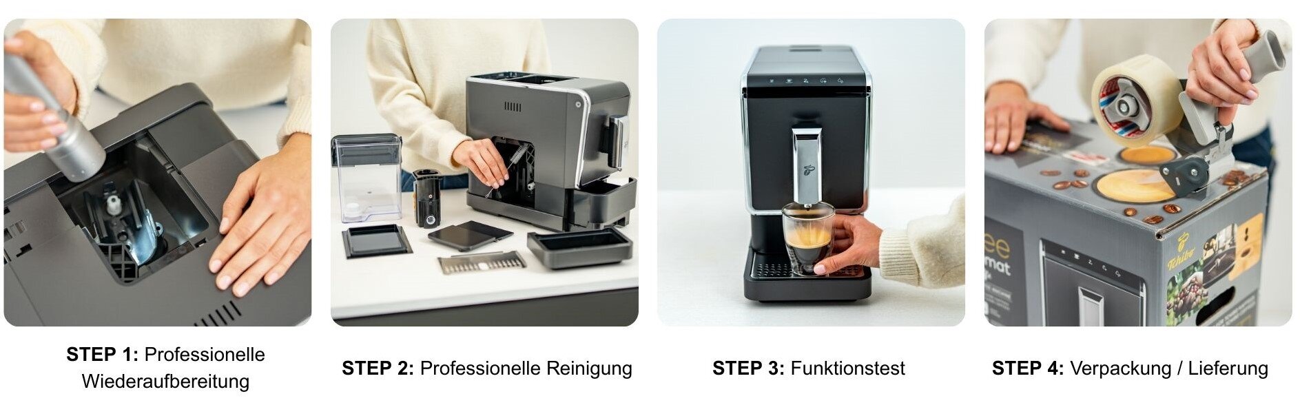 Vier Schritte zur Aufbereitung eines Kaffeevollautomaten