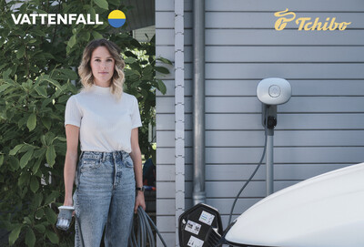 Frau mit Ladekabel neben E-Auto und Wallbox