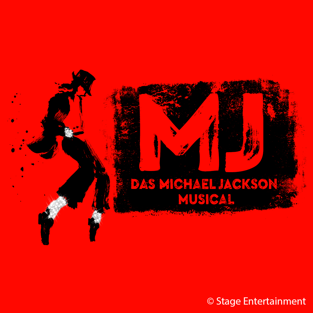 Tänzer-Silhouette neben Schriftzug „MJ – Das Michael Jackson Musical“