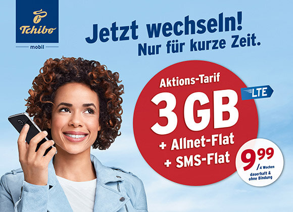Tchibo Mobil Werbung für 3GB Allnet-Flat-Tarif