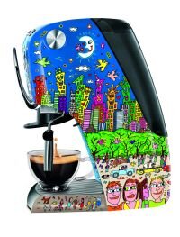 Bunte Espressomaschine mit Stadtillustration