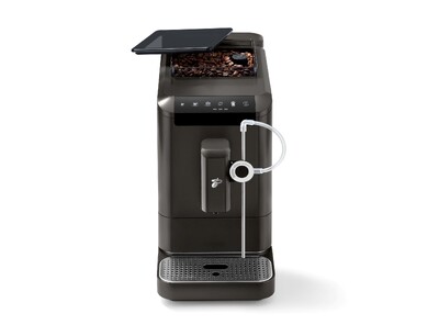 Schwarzer Kaffeevollautomat mit Bohnenbehälter