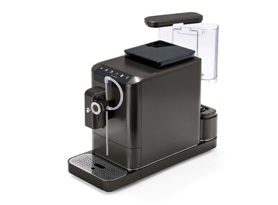Schwarze Kaffeemaschine mit Milchaufschäumer