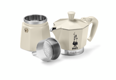 Zerlegte cremefarbene Bialetti-Mokkakanne