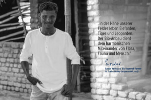 Sundar Kariyappa, Bio-Baumwoll-Farmer: In der Nähe unserer Felder leben Elefanten, Tiger und Leoparden. Der Bio-Anbau dient dem harmonischen Miteinander von Flora, Fauna und Mensch.