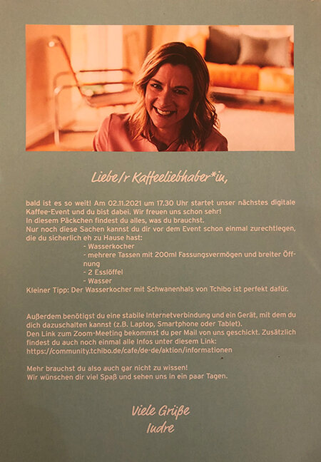 Einladung zum digitalen Kaffee-Event mit Text