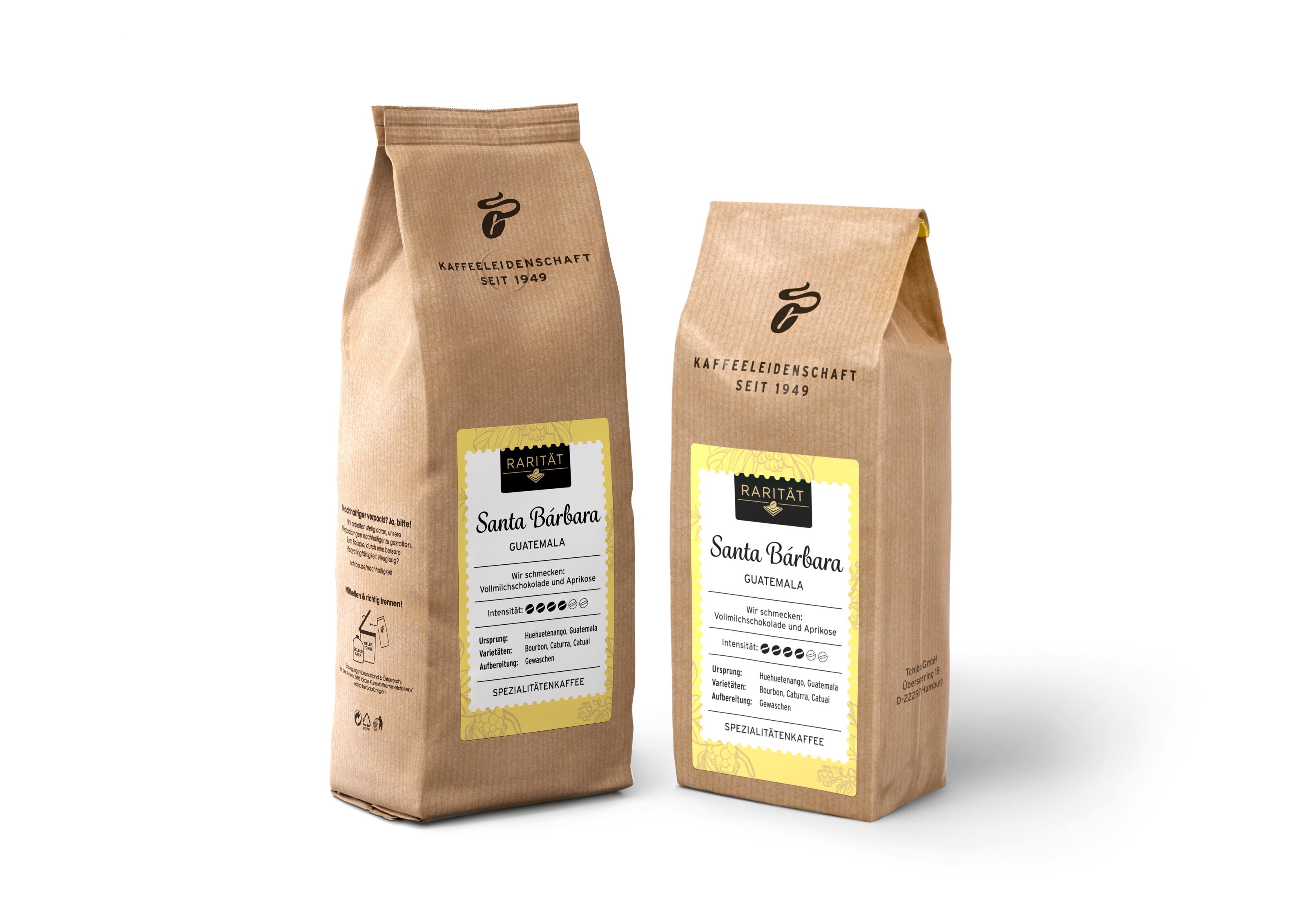 Zwei braune Kaffeepackungen Santa Bárbara