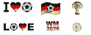 Link: Großansicht des Bildes - Bildinhalt: Fußballmotive mit Deutschlandflagge und WM 2026