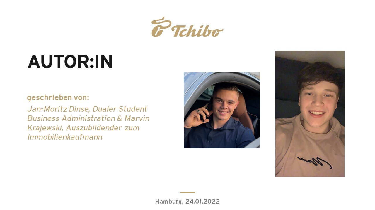 Tchibo-Folie mit Autorentext und zwei Porträts