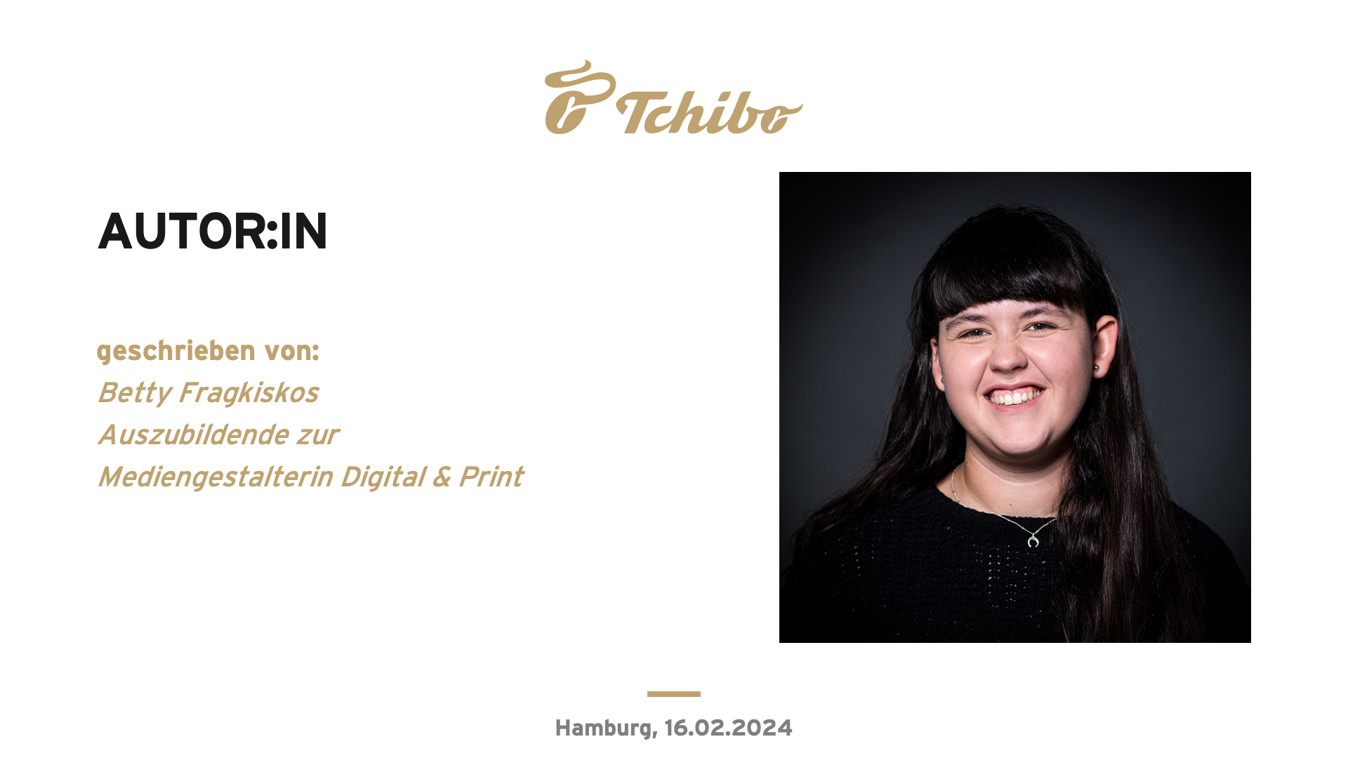 Tchibo Autorenseite mit Porträt und Text