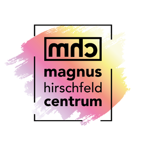 Link: Großansicht des Bildes - Bildinhalt: Logo „magnus hirschfeld centrum“ auf Regenbogenfarben